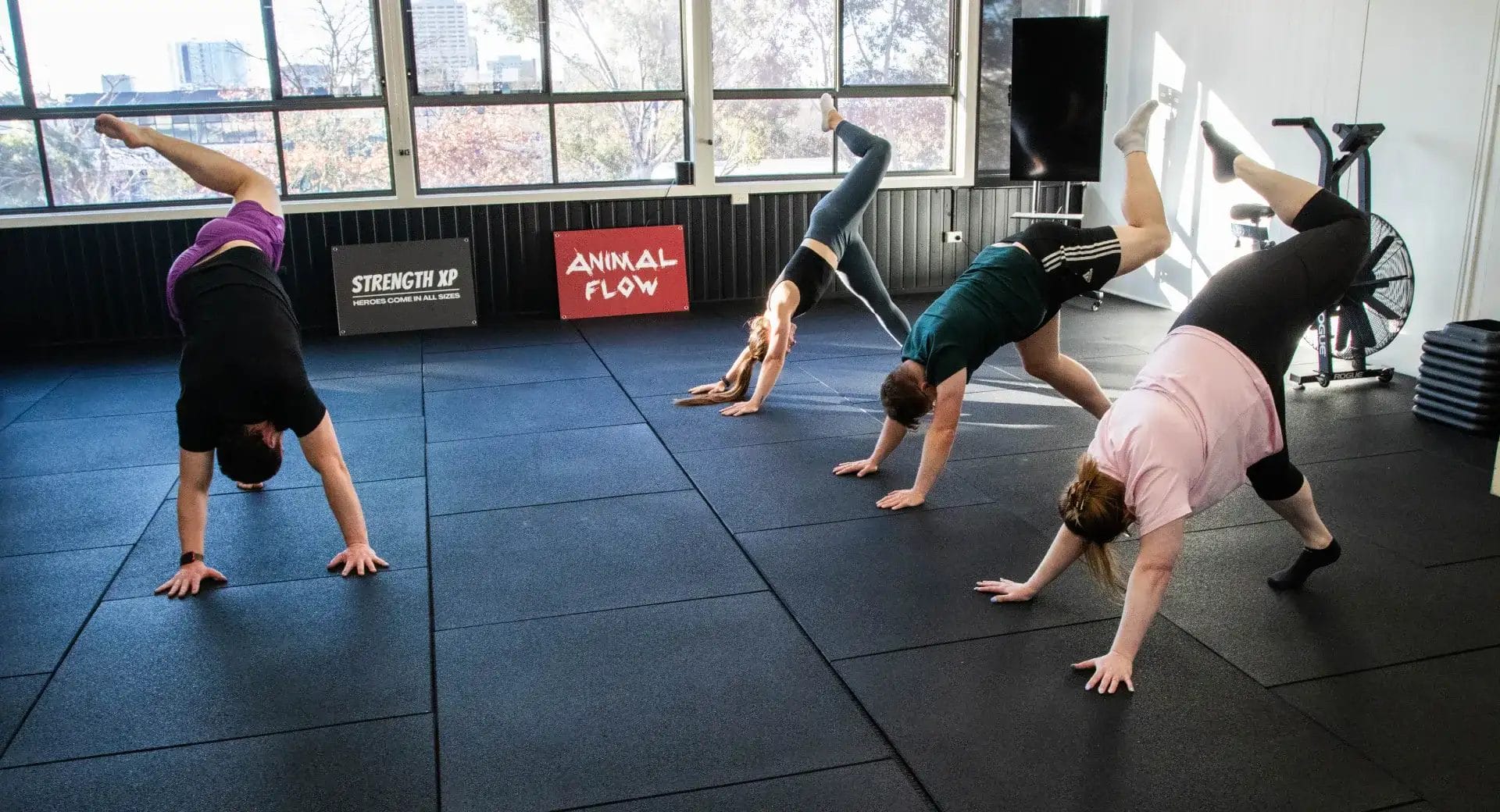 Group workout with floor exercises
